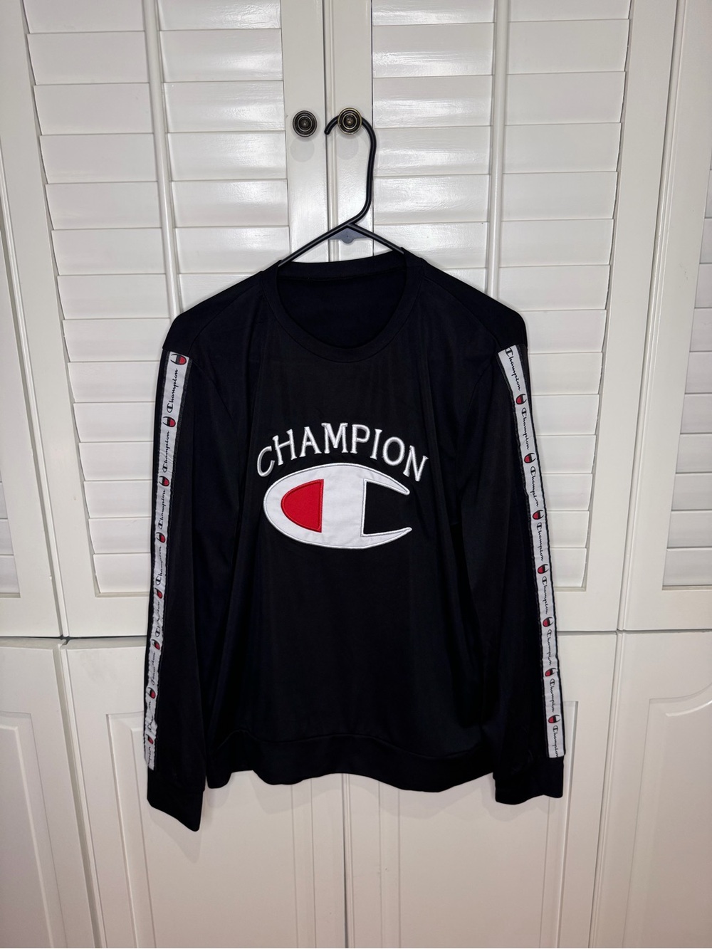 Champion Black Crewneck with White and Red Logo